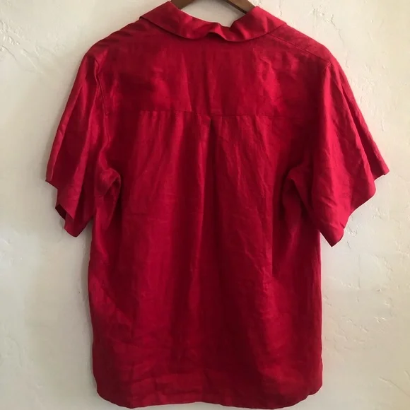 Vintage 100% Linen red button down shirt - Picture 4 of 4